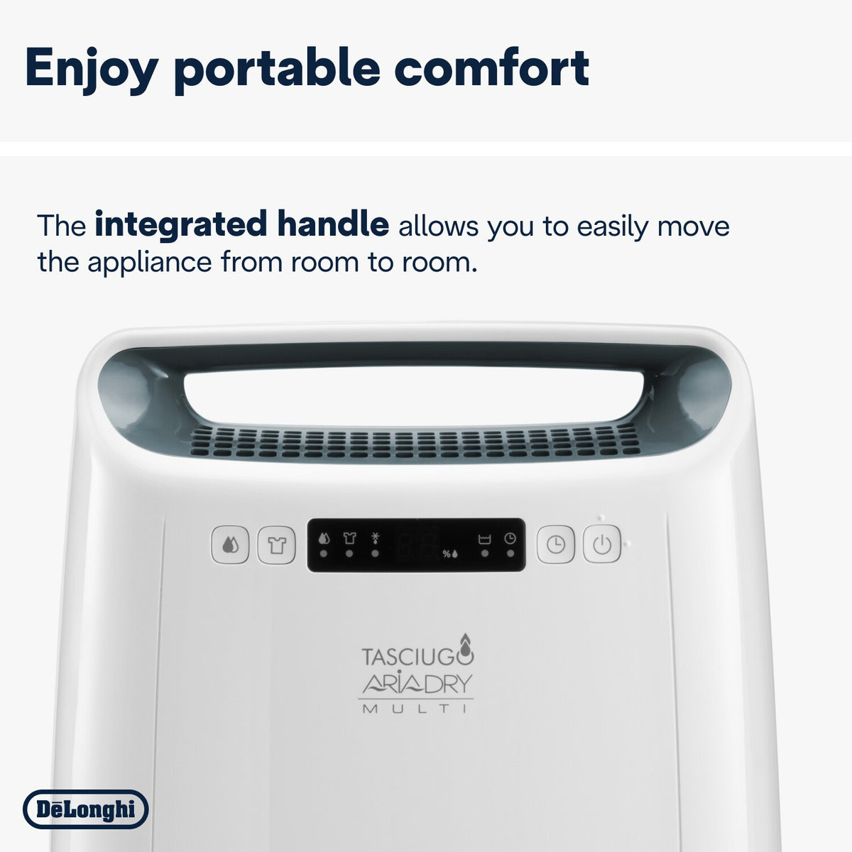 De'Longhi Tasciugo AriaDry Multi Dehumidifier - White - integrated carry handle and control panel