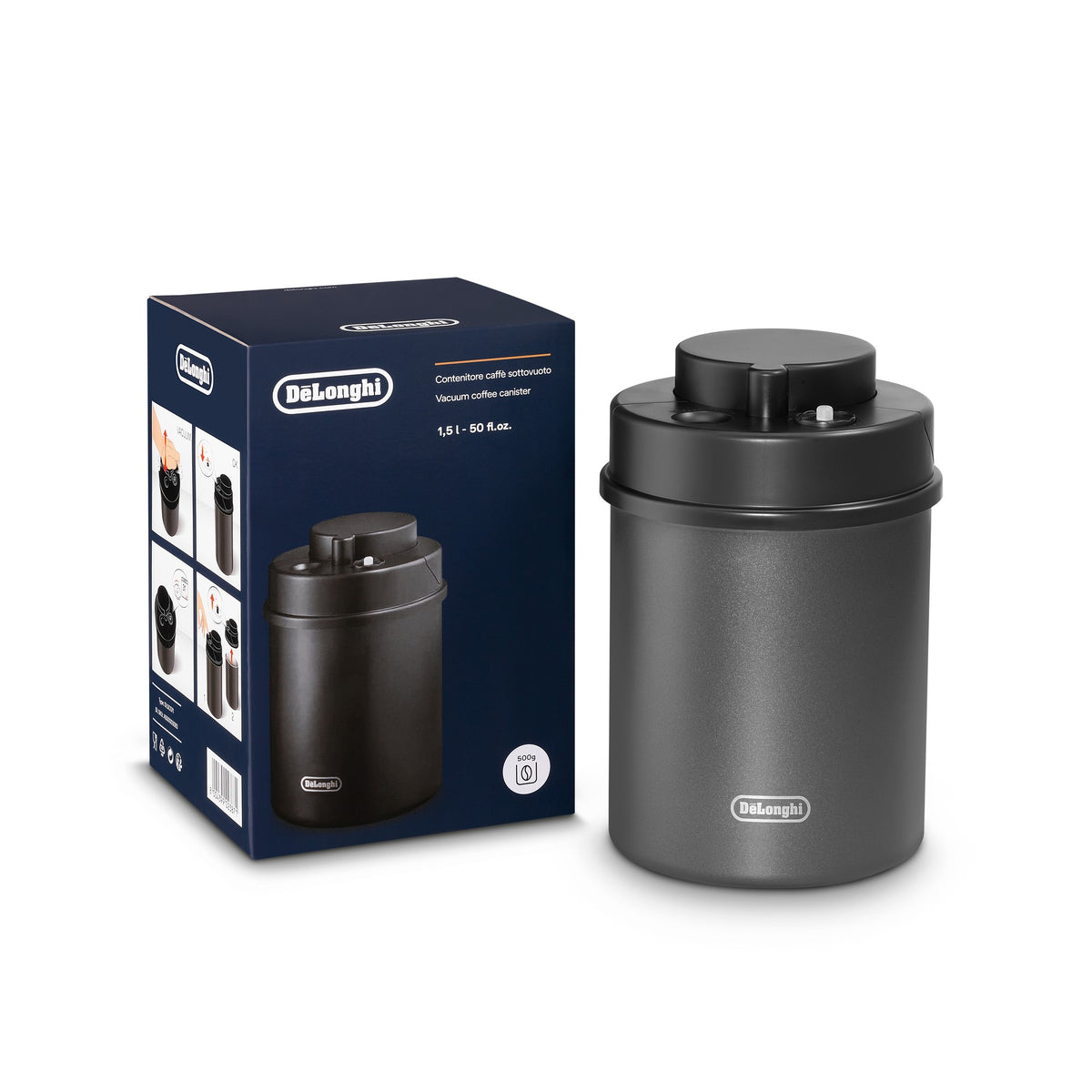 De'Longhi Vacuum Coffee Canister - Black - with retail packaging