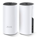 TP-Link Deco M4, two units — angled view showing one unit's port panel