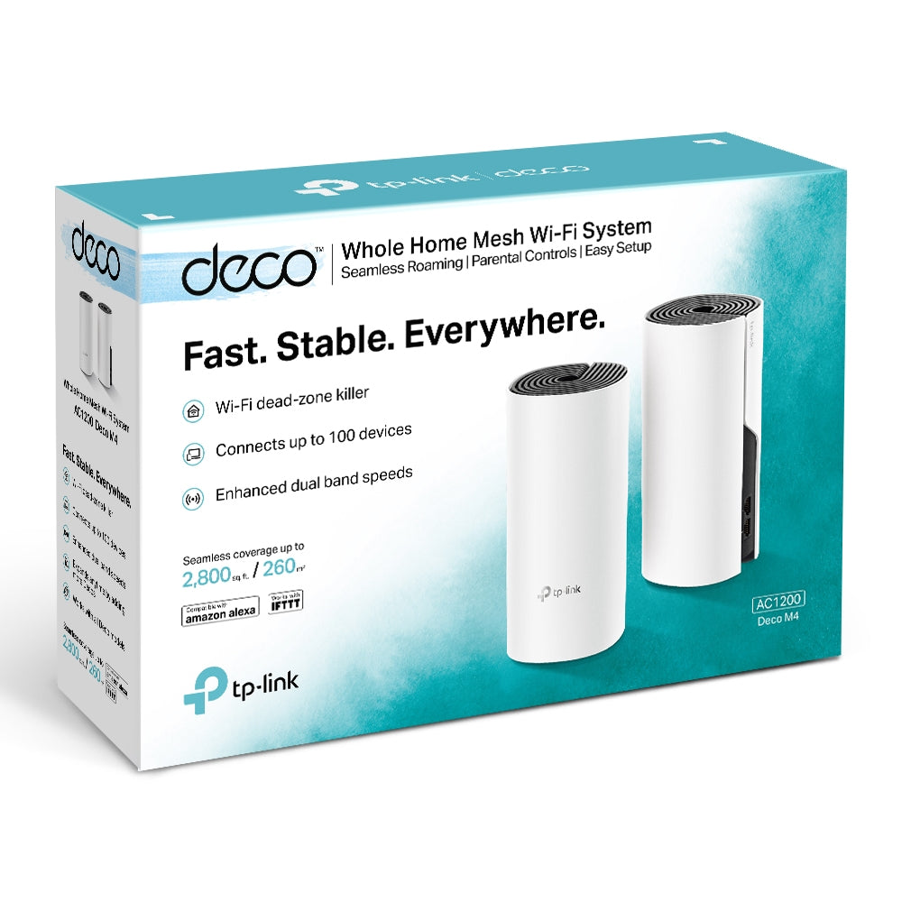TP-Link Deco M4 retail packaging with two units shown
