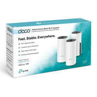TP-Link Deco M4 retail packaging showing three units and 'AC1200' spec