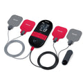Beurer EM 59 Heat TENS/EMS device, Black — angled view with display lit showing EMS program