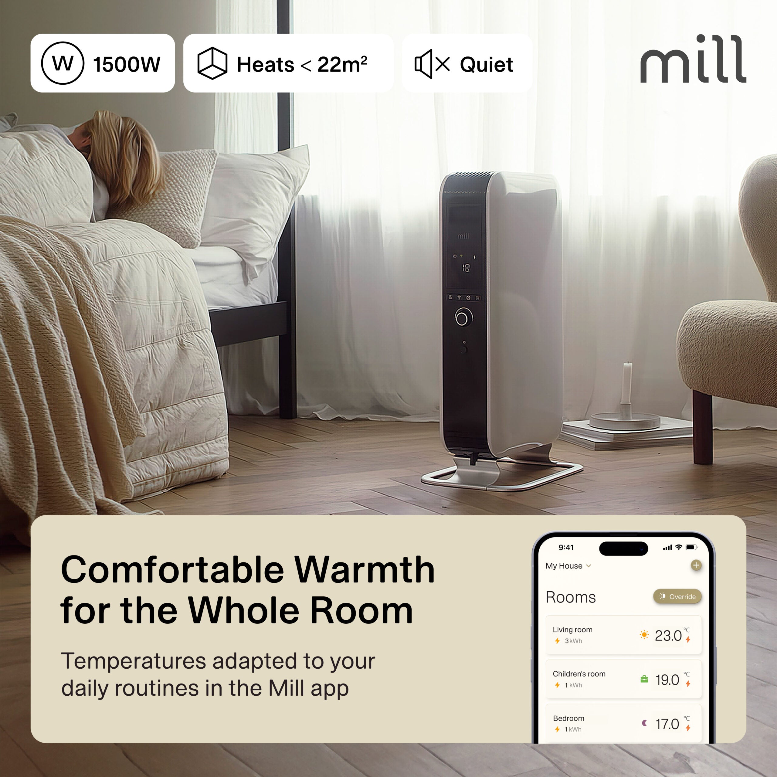 Mill Gentle Air WiFi Oil Filled Radiator 1500W White product image