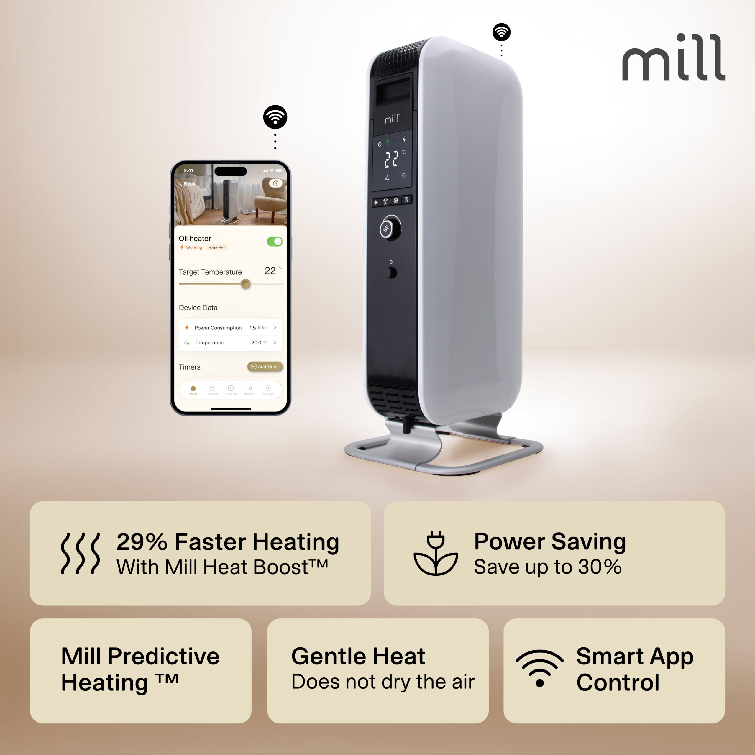 Mill Gentle Air WiFi Oil Filled Radiator 1500W White product image
