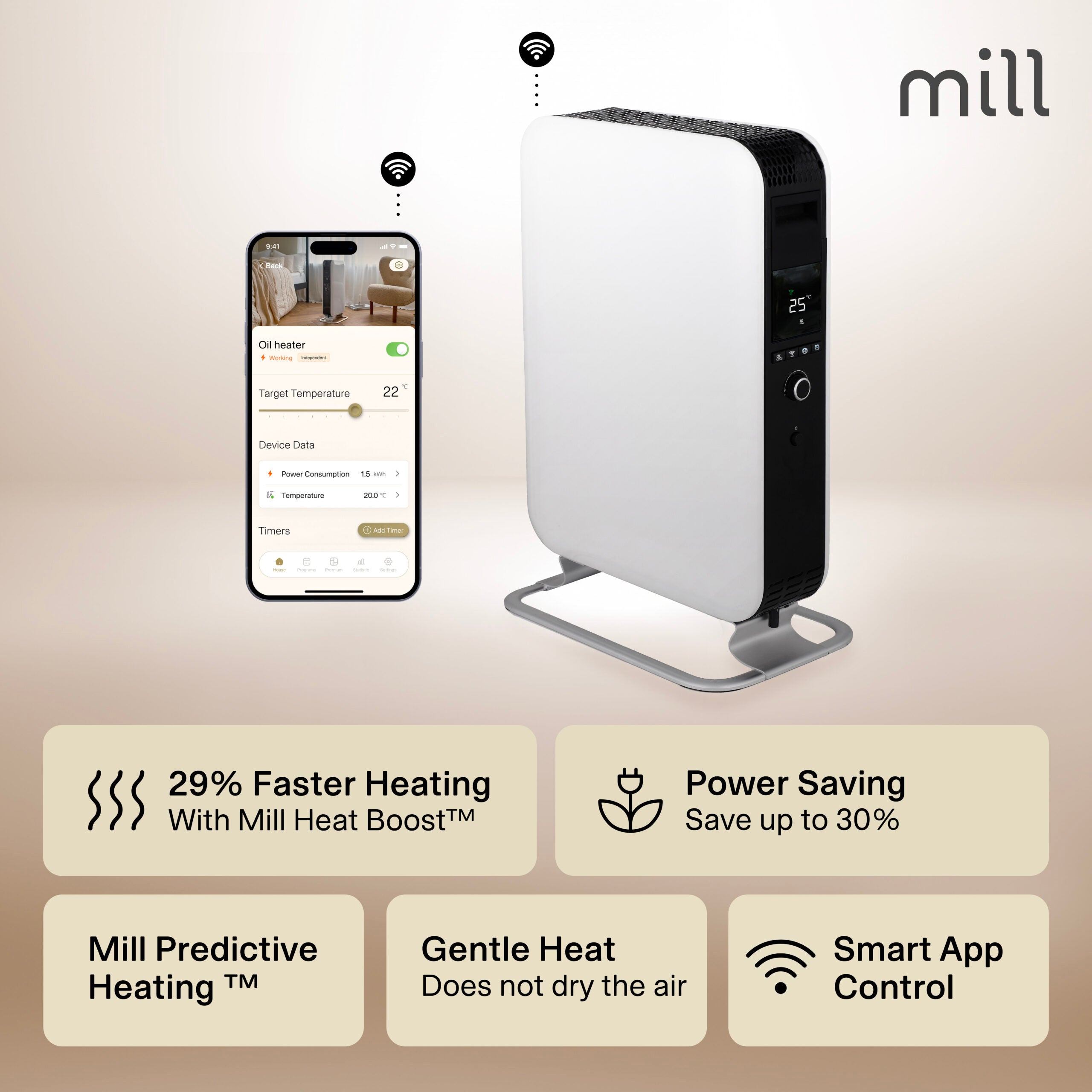 Mill Gentle Air WiFi Oil Filled Radiator 2000W White product image