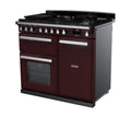 Rangemaster Estel Deluxe 100 Dual Fuel range cooker in Bordeaux with Chrome trim