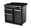 Rangemaster Estel Deluxe 100 Dual Fuel range cooker in Gloss Black with Chrome trim