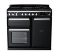 Rangemaster Estel Deluxe 100 Dual Fuel range cooker in Gloss Black with Chrome trim