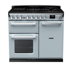 Rangemaster Estel Deluxe 100cm Dual Fuel Range Cooker - Misty Blue with Chrome Trim | ESDL100DFPMSB/CM1