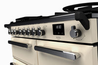 Rangemaster Estel Deluxe 100 Dual Fuel range cooker in Pale Cream with Chrome trim