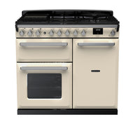 Rangemaster Estel Deluxe 100 Dual Fuel range cooker in Pale Cream with Chrome trim