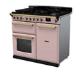 Rangemaster Estel Deluxe 100 Dual Fuel range cooker in Pale Pink with Antique Brass trim