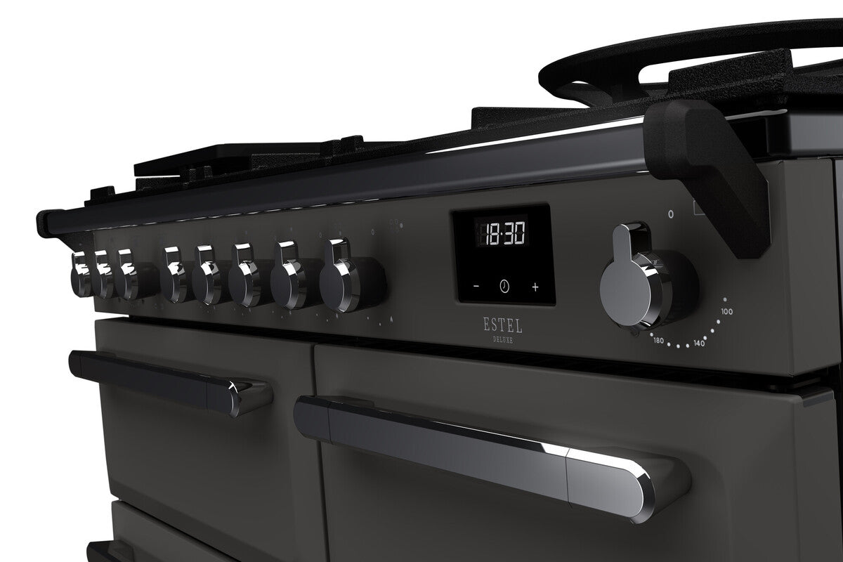 Rangemaster Estel Deluxe 100 Dual Fuel range cooker in Slate with Chrome trim