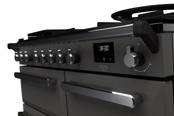Rangemaster Estel Deluxe 100 Dual Fuel range cooker in Slate with Chrome trim