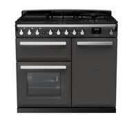 Rangemaster Estel Deluxe 100 Dual Fuel range cooker in Slate with Chrome trim