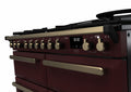 Rangemaster Estel Deluxe 110 Dual Fuel range cooker in Bordeaux with Antique Brass trim