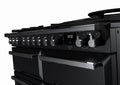 Rangemaster Estel Deluxe 110 Dual Fuel range cooker in Gloss Black with Chrome trim