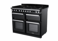 Rangemaster Estel Deluxe 110 Dual Fuel range cooker in Gloss Black with Chrome trim