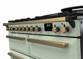 Rangemaster Estel Deluxe 110 Dual Fuel range cooker in Mint with Antique Brass trim