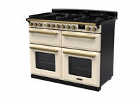 Rangemaster Estel Deluxe 110 Dual Fuel range cooker in Pale Cream with Antique Brass trim