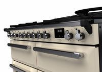 Rangemaster Estel Deluxe 110 Dual Fuel range cooker in Pale Cream with Chrome trim