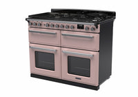 Rangemaster Estel Deluxe 110 Dual Fuel range cooker in Pale Pink with Chrome trim