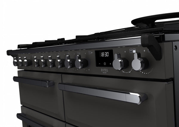 Rangemaster Estel Deluxe 110 Dual Fuel range cooker in Slate with Chrome trim