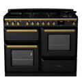 Rangemaster Estel Deluxe 110 Dual Fuel range cooker in Gloss Black with Antique Brass trim