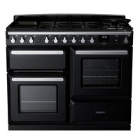 Rangemaster Estel Deluxe 110 Dual Fuel range cooker in Gloss Black with Chrome trim