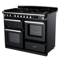 Rangemaster Estel Deluxe 110 Dual Fuel range cooker in Gloss Black with Chrome trim