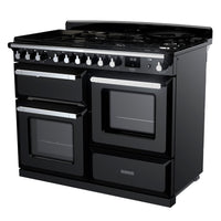 Rangemaster Estel Deluxe 110 Dual Fuel range cooker in Gloss Black with Chrome trim