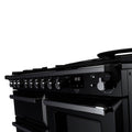 Rangemaster Estel Deluxe 110 Dual Fuel range cooker in Gloss Black with Chrome trim