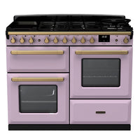 Rangemaster Estel Deluxe 110 Dual Fuel range cooker in Heather with Antique Brass trim