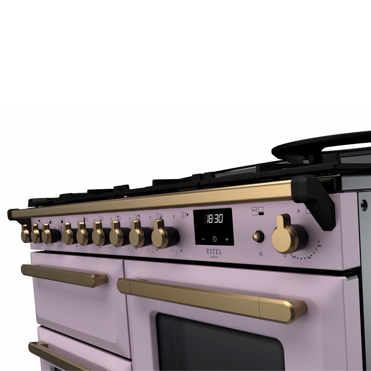 Rangemaster Estel Deluxe 110 Dual Fuel range cooker in Heather with Antique Brass trim