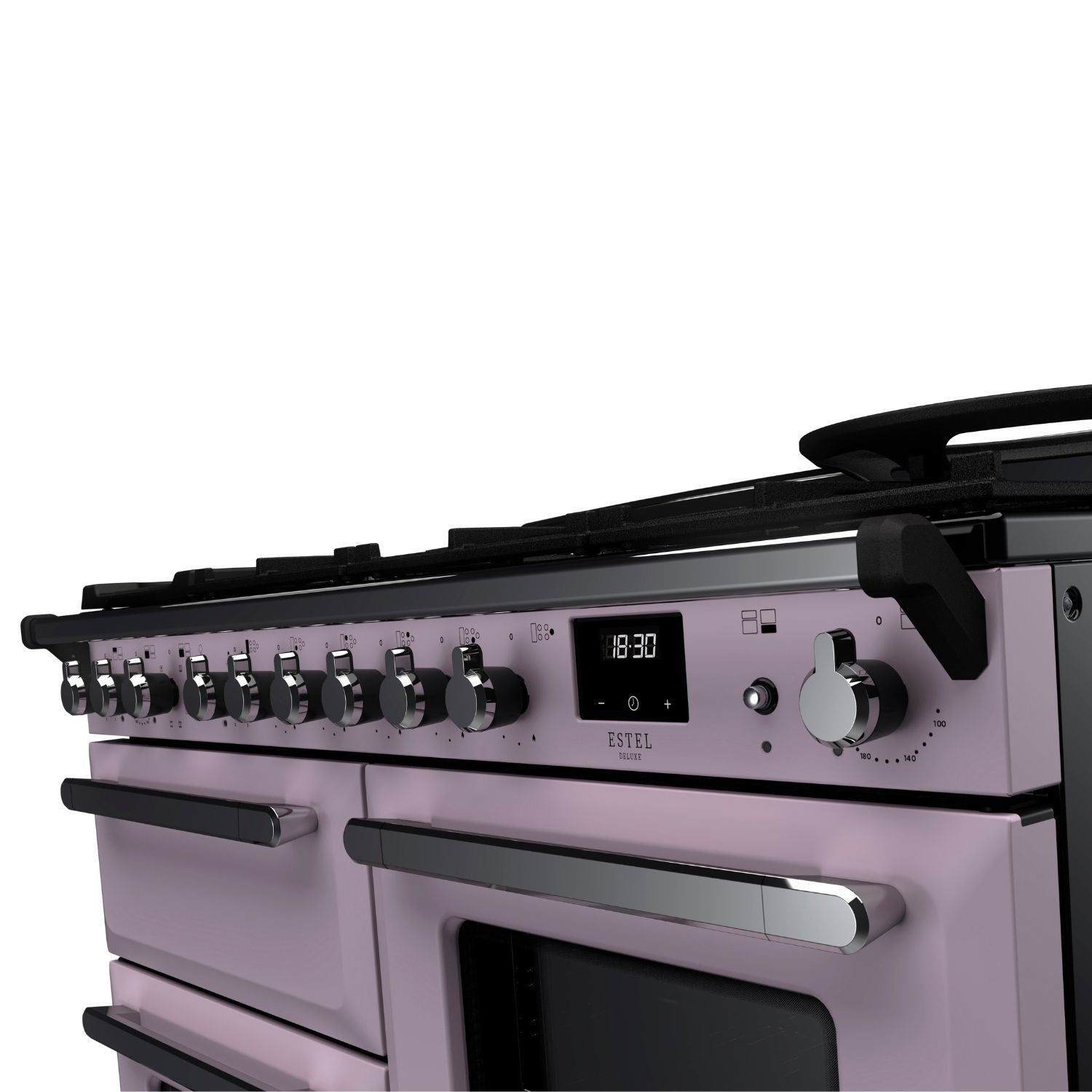 Rangemaster Estel Deluxe 110 Dual Fuel range cooker in Heather with Chrome trim