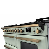 Rangemaster Estel Deluxe 110 Dual Fuel range cooker in Mint with Antique Brass trim