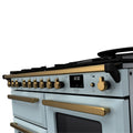 Rangemaster Estel Deluxe 110 Dual Fuel range cooker in Misty Blue with Antique Brass trim