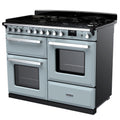 Rangemaster Estel Deluxe 110 Dual Fuel range cooker in Misty Blue with Chrome trim