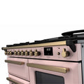 Rangemaster Estel Deluxe 110 Dual Fuel range cooker in Pale Pink with Antique Brass trim
