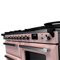Rangemaster Estel Deluxe 110 Dual Fuel range cooker in Pale Pink with Chrome trim