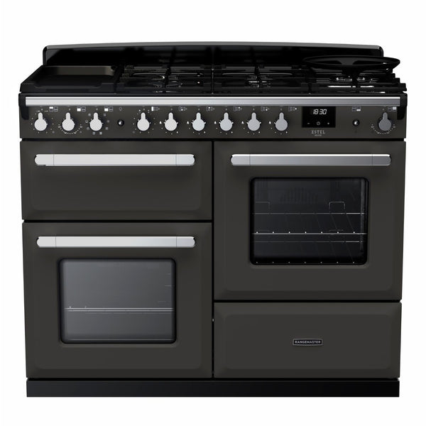 Rangemaster Estel Deluxe 110 Dual Fuel range cooker in Slate with Chrome trim