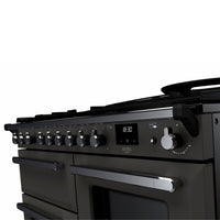 Rangemaster Estel Deluxe 110 Dual Fuel range cooker in Slate with Chrome trim