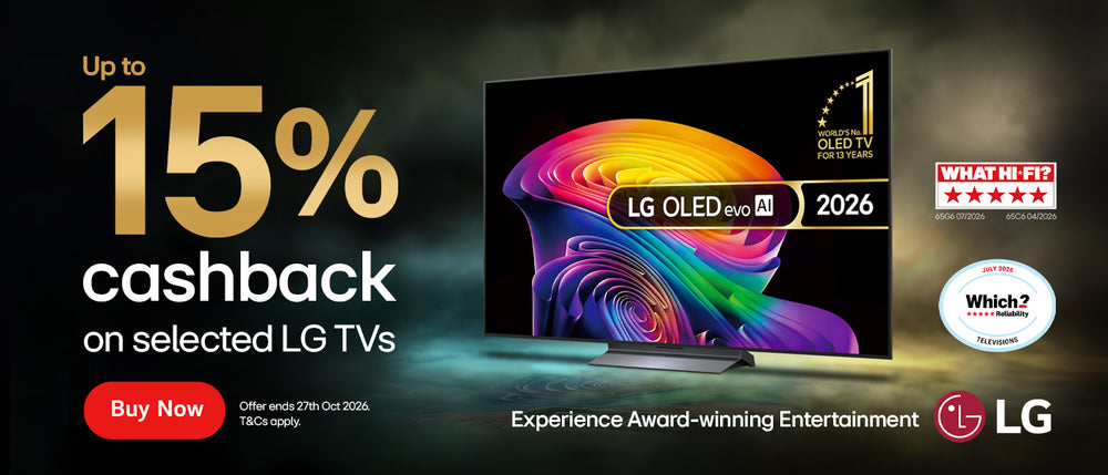 LG: up to 15% cashback on selected LG TVs. Offer ends 27 October 2026. T&Cs apply.