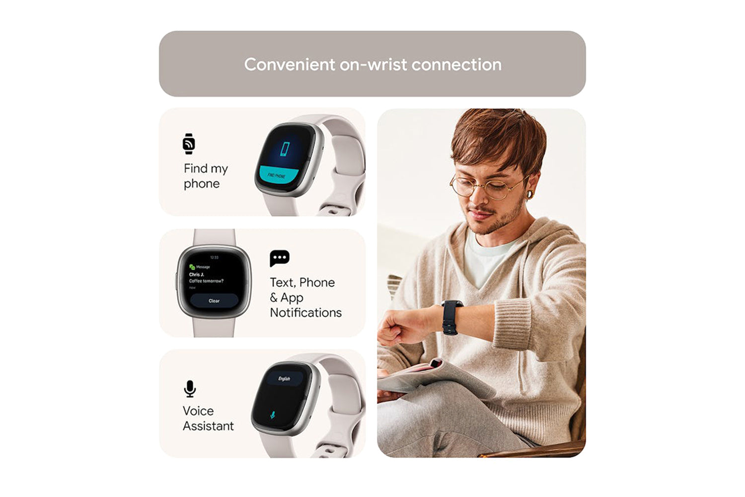 Fitbit Sense 2 - Advanced Health Smartwatch with cEDA Stress Sensor & GPS - Lunar White/Platinum | 79-FB521SRWT