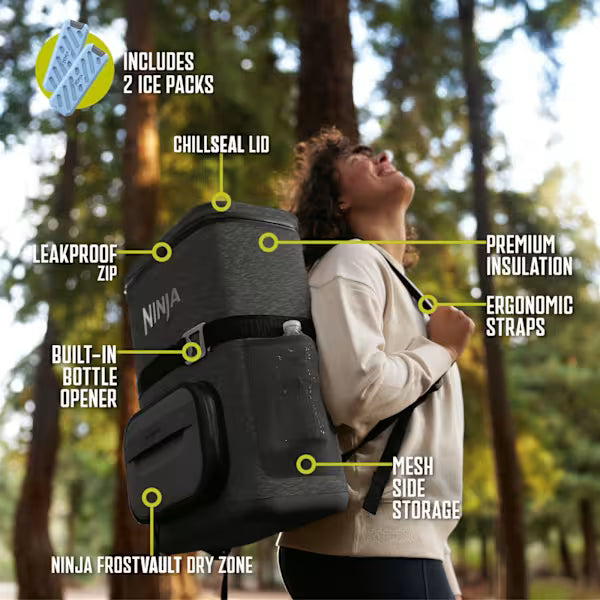 Ninja FrostVault Go 17L 24-Can Backpack Soft Cooler Charcoal Grey product image