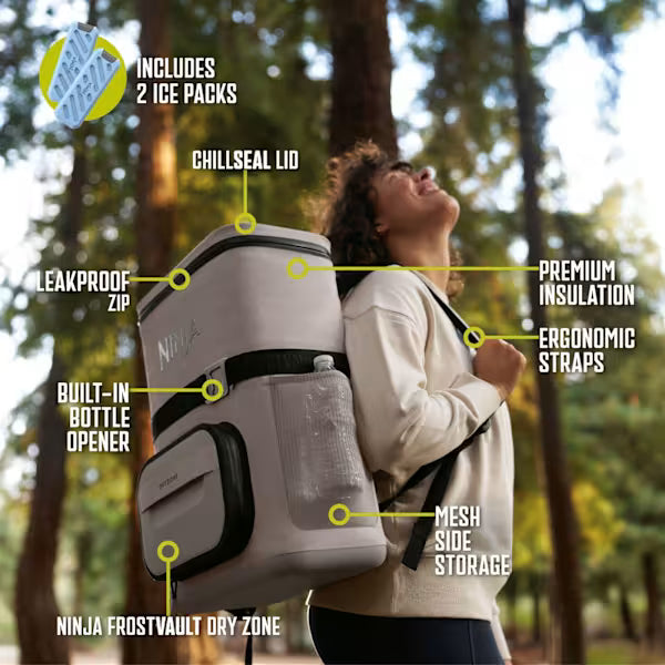 Ninja FrostVault Go 17L 24-Can Backpack Soft Cooler Birch Beige product image