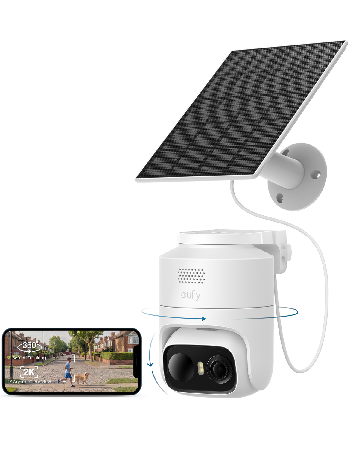 eufyCam C37 2K Security Camera with Solar Panel, White - official product image