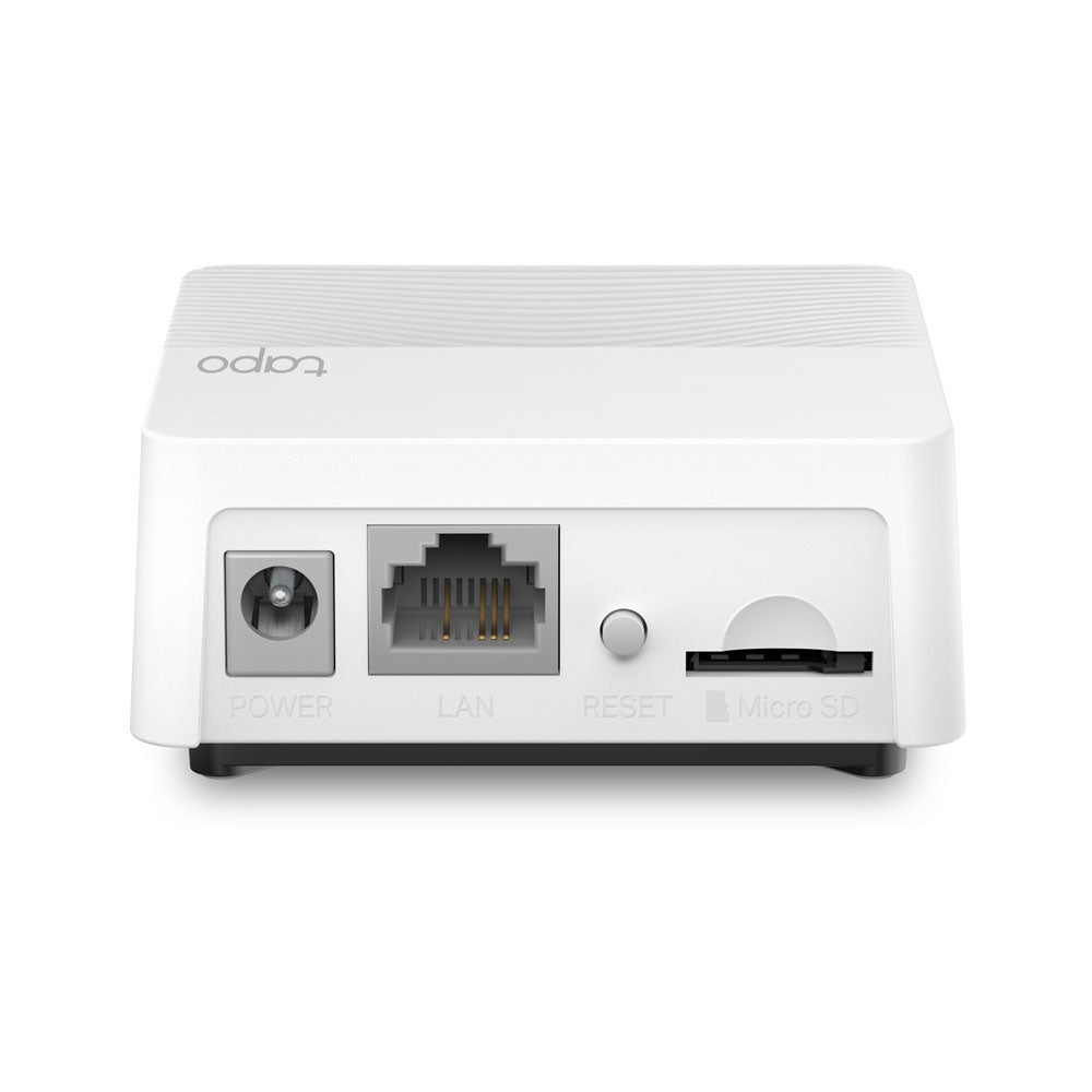 Tapo H200 smart hub — rear view showing power, LAN, reset and micro SD ports