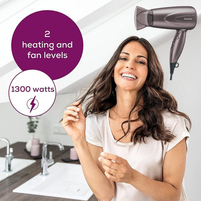 Beurer HC 17 Hair Dryer in use, 2 heating and fan levels, 1300 watts