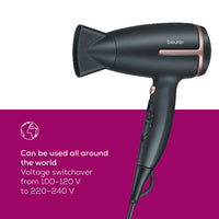 Beurer HC 25 Travel Hair Dryer, can be used all around the world with voltage switchover